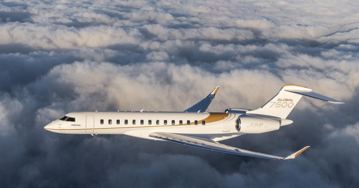The published range of Bombardier Business Aircraft's Global 7500 is 7,700 nm. (Photo: Bombardier Business Aircraft)