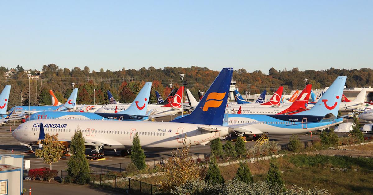 Boeing 737 Max jets sit grounded at Boeing Field in Seattle. (Photo: Barry Ambrose) 