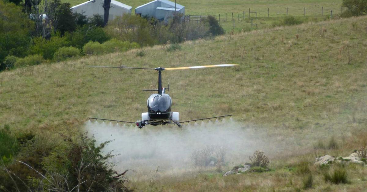 The unmanned Robinson R-22 is equipped with the Simplex 222 spray system that includes a 26.4-gallon chemical tank and a 23-foot wide spray boom.