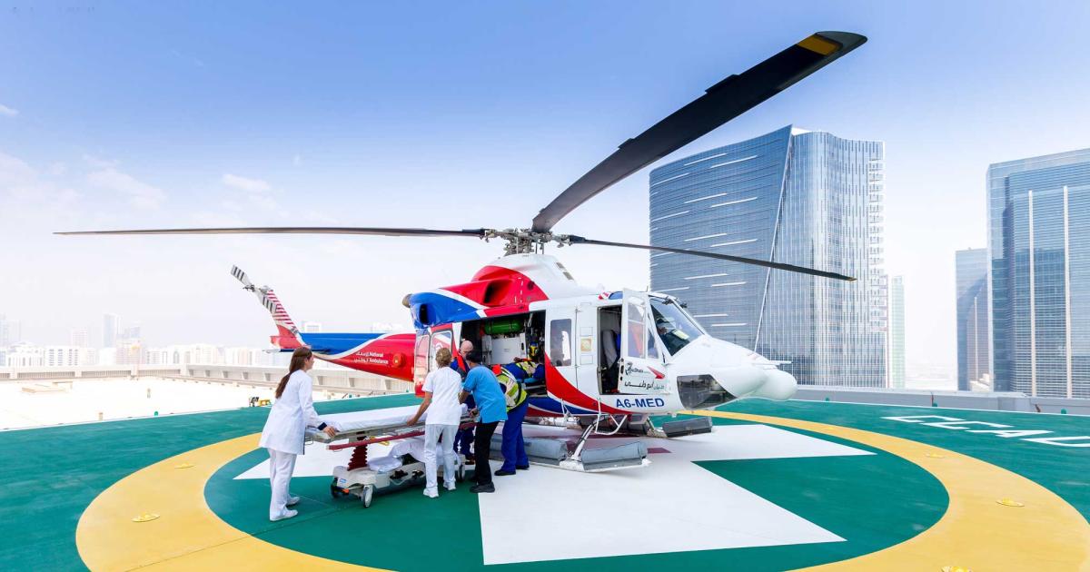 An ADA Bell 412EP operates into Cleveland Clinic Abu Dhabi (Photo: ADA)