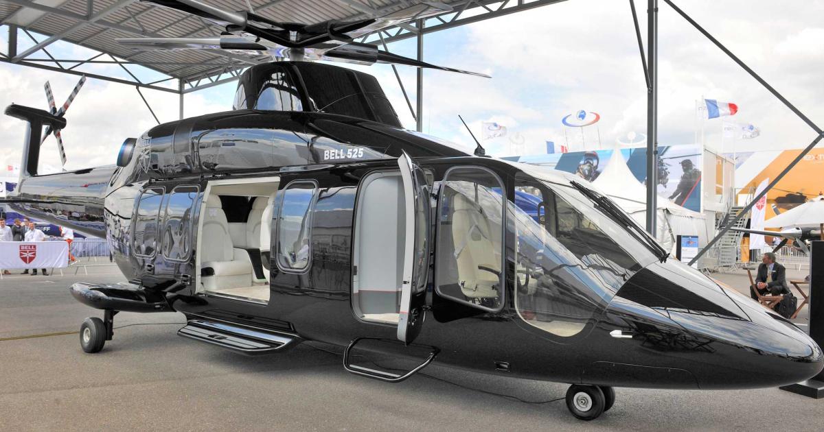 U.S. rotorcraft manufacturer Bell is displaying a mockup of its 525 here in Dubai, hoping to spur oil-and-gas, military transport, and search-and-rescue sales of the new helicopter.