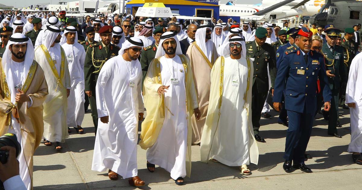 Sheikh Mohammed bin Rashid al Maktoum, vice president and prime minister of the UAE and ruler of Dubai, toured the opening day of Dubai Airshow 2019 yesterday, visiting the flightline as well as many of the exhibitors on hand for the first day of the aerospace extravaganza. (Photo: David McIntosh)
