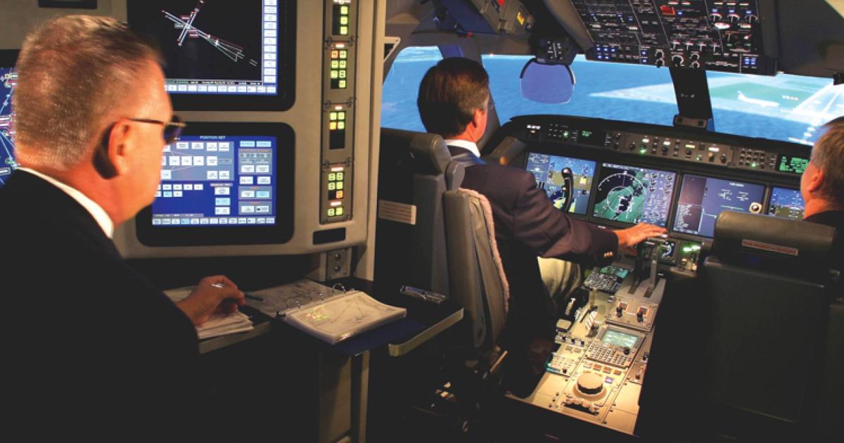 FlightSafety International is evaluating how to implement its artificial intelligence (AI)-based FligthSmart effort into business aircraft simulator training. FlightSmart aims to help FlightSafety instructors and training centers improve a student’s experience via algorithms, machine learning, and AI. (Photo: FlightSafety International)