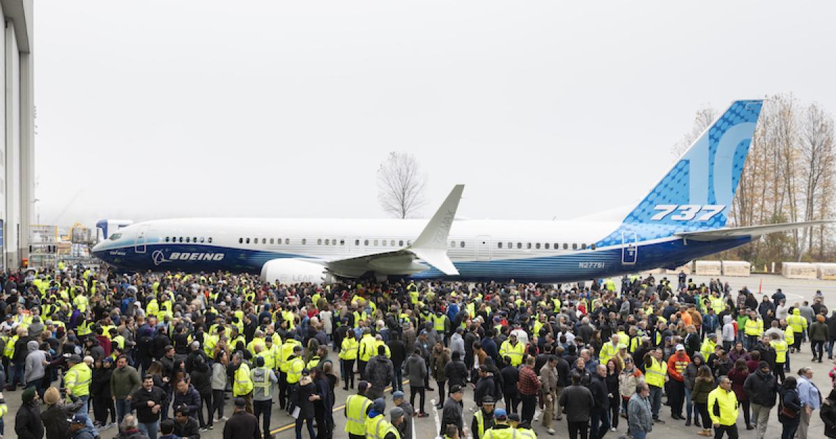 Thousands of Boeing employees gathered at the company's Renton, Washington plant to watch the rollout of the 737 Max 10. (Photo: Boeing)