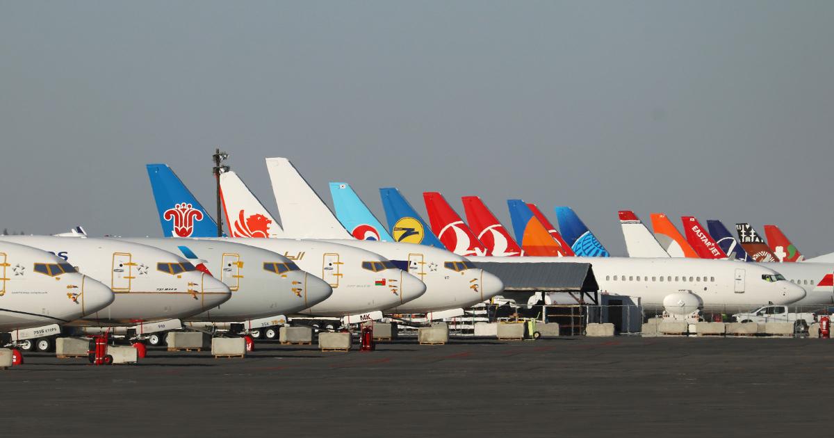 Stored Boeing 737 Max 8s sit grounded in Moses Lake, Washington. (Photo: Barry Ambrose)