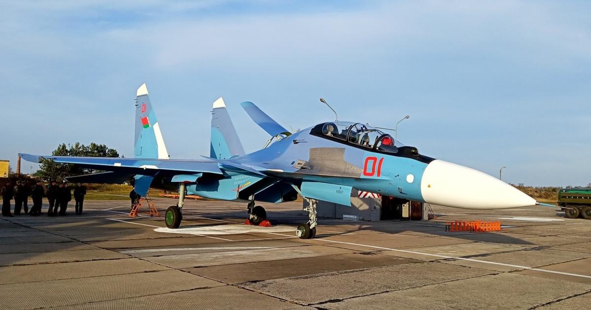 “Red 01” was one of two Su-30SMs that were delivered to the main Belarussian fighter base at Baranovici on November 13. (photo: Belarus MOD)