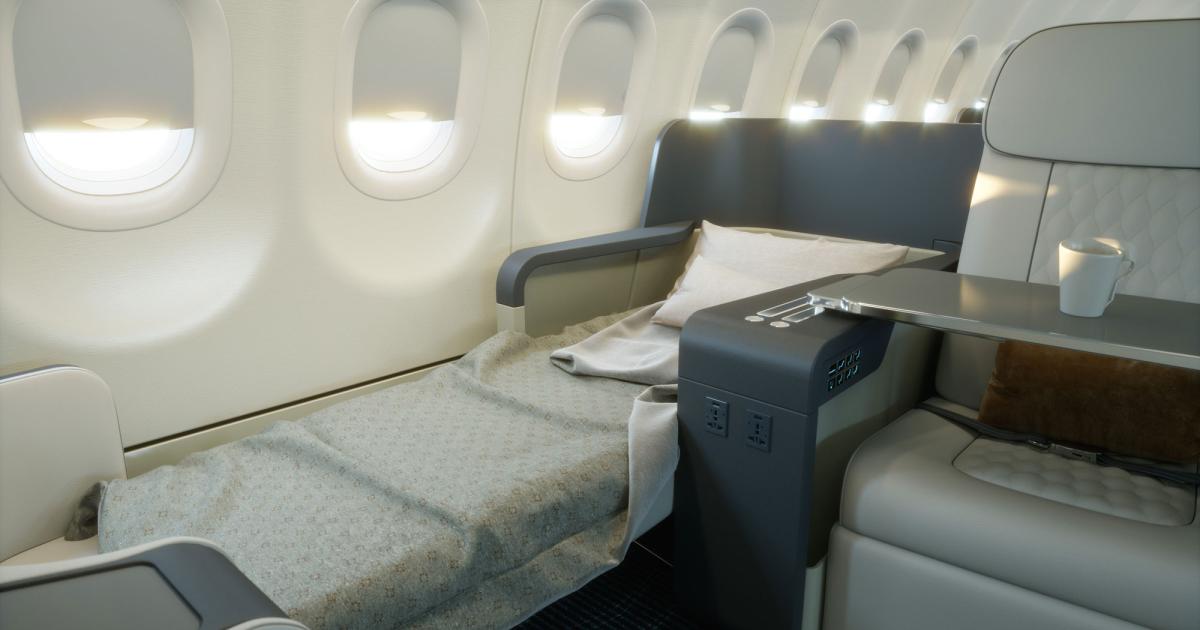 TCS World Travel's new Airbus A321LR, due to enter service in 2021, will be outfitted with 52 first-class-like seats that provide lie-flat comfort. (Photo: Airbus)