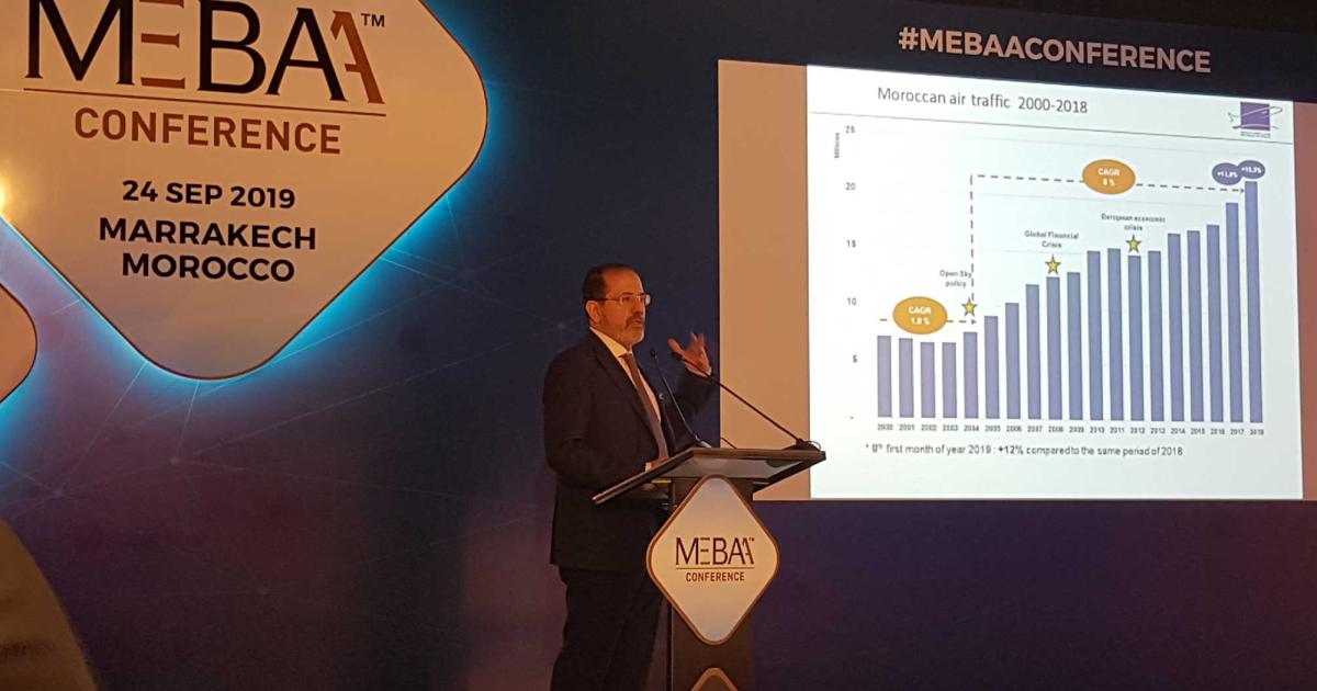 Zouhair El Aoufir, ONDA CEO, addresses the MEBAA Show Morocco conference in Marrakech. (Photo: Peter Shaw-Smith)