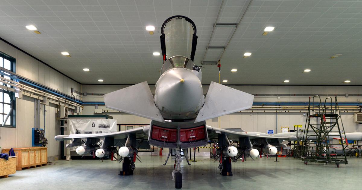 Leonardo showed a Kuwaiti delegation this Eurofighter during a recent visit to the Turin-Caselle test center and assembly line. It is armed with six MBDA Marte ER anti-ship missiles. (Photo: Eurofighter)