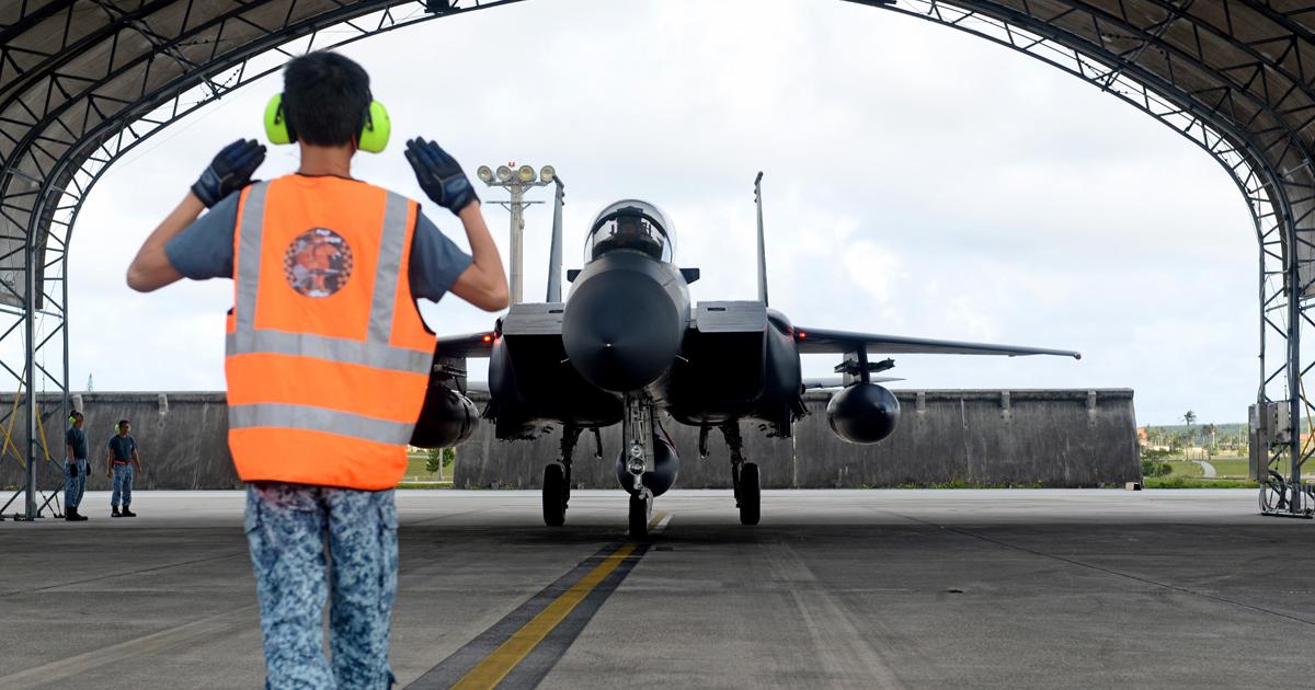 An F-15SG from the RSAF’s 142 Squadron operates from Andersen AFB on Guam during a 2017 exercise deployment. Photo: U.S. Air Force 
