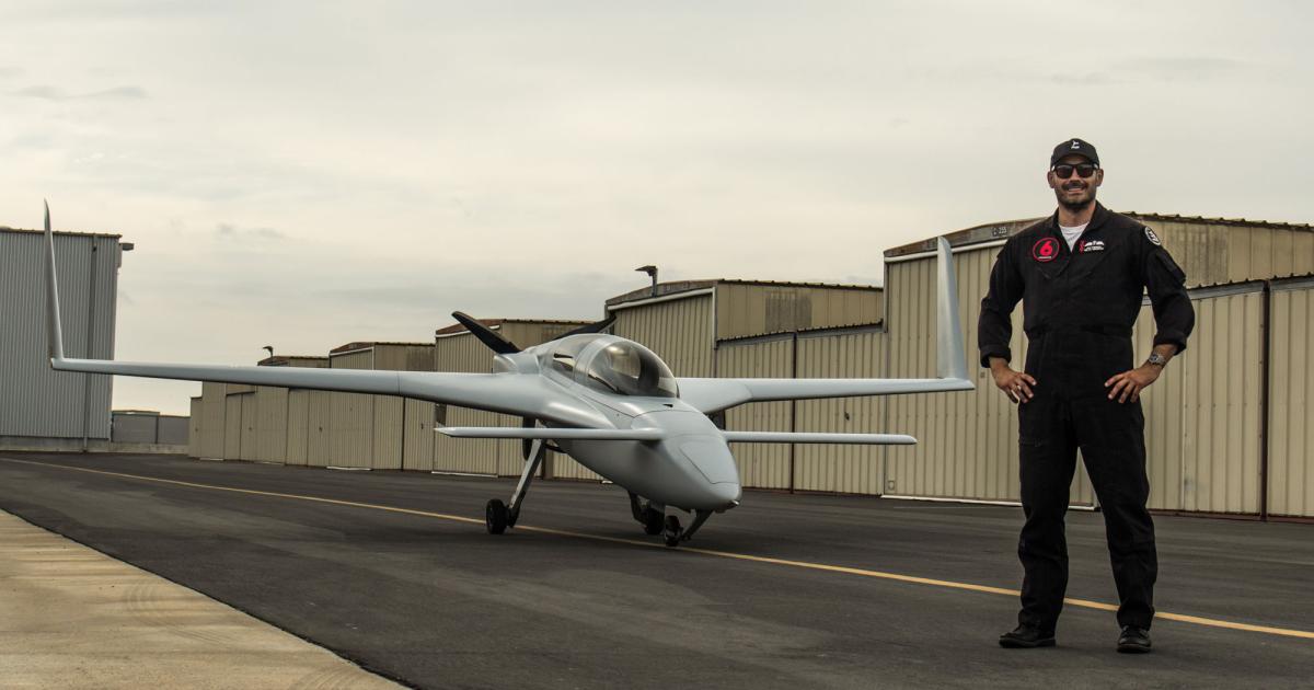 Dan Robinson and his Berkut experimental aircraft, which he flies for testing of the Red 6 3D augmented reality testing and demonstrations. (Photo: Red 6)