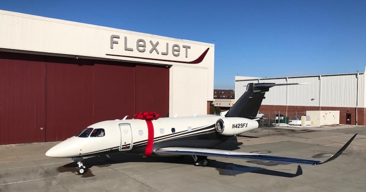 Flexjet has taken delivery of its first new Embraer Praetor 500 twinjet. (Photo: Flexjet)