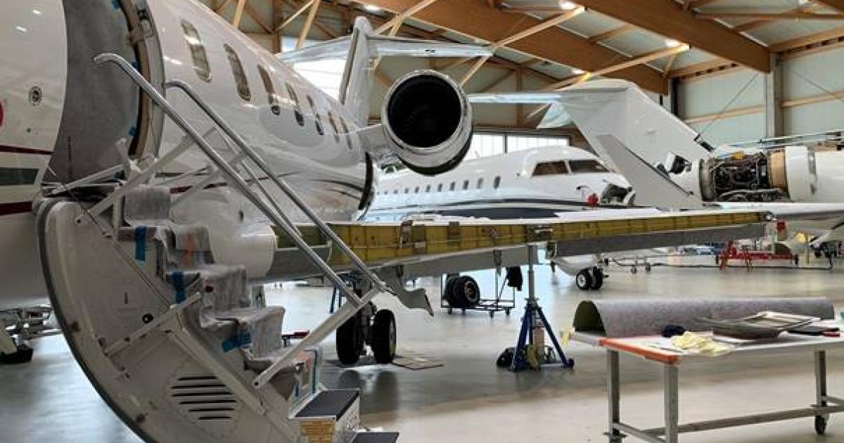A Bombardier Global 5000 arrived at AMAC Aerospace in Basel for a cabin refurbishment. (Photo: AMAC Aerospace)