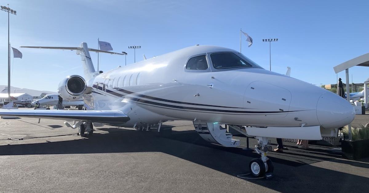 A Cessna Citation Longitude on display at Textron Aviation's static display at Henderson Executive Airport during the 2019 NBAA-BACE. (Photo: Jerry Siebenmark/AIN)