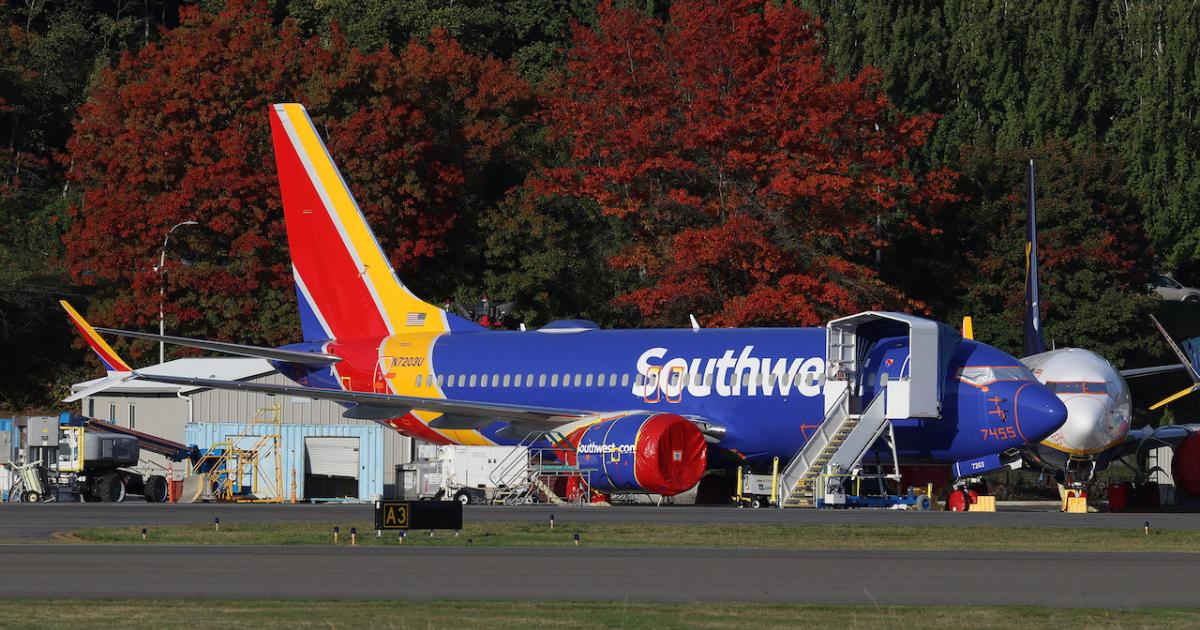An undelivered Southwest Airlines 737 Max 8 sits parked outside Boeing's narrowbody factory in Renton, Washington. (Photo: Barry Ambrose)