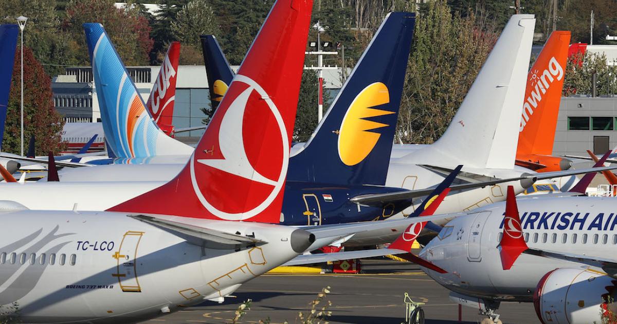 Stored Boeing 737 Max jets sit grounded at Seattle's Boeing Field. (Photo: Barry Ambrose)