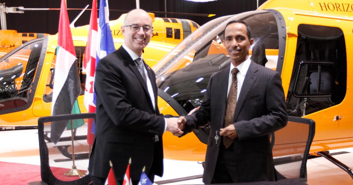 Left to Right: Steeve Lavoie, president of Bell Helicopter Textron Canada Ltd and Hareb Al Dhaheri, CEO Horizon Flight Academy International