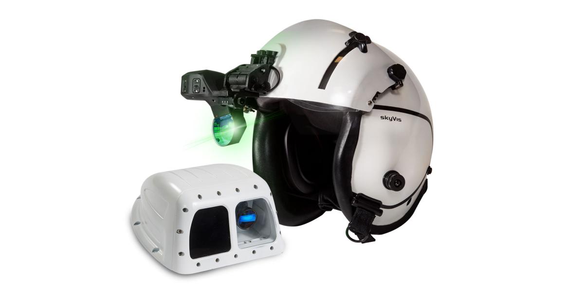 The Universal Avionics SkyVis helmet-mounted display and EFVS sensor.