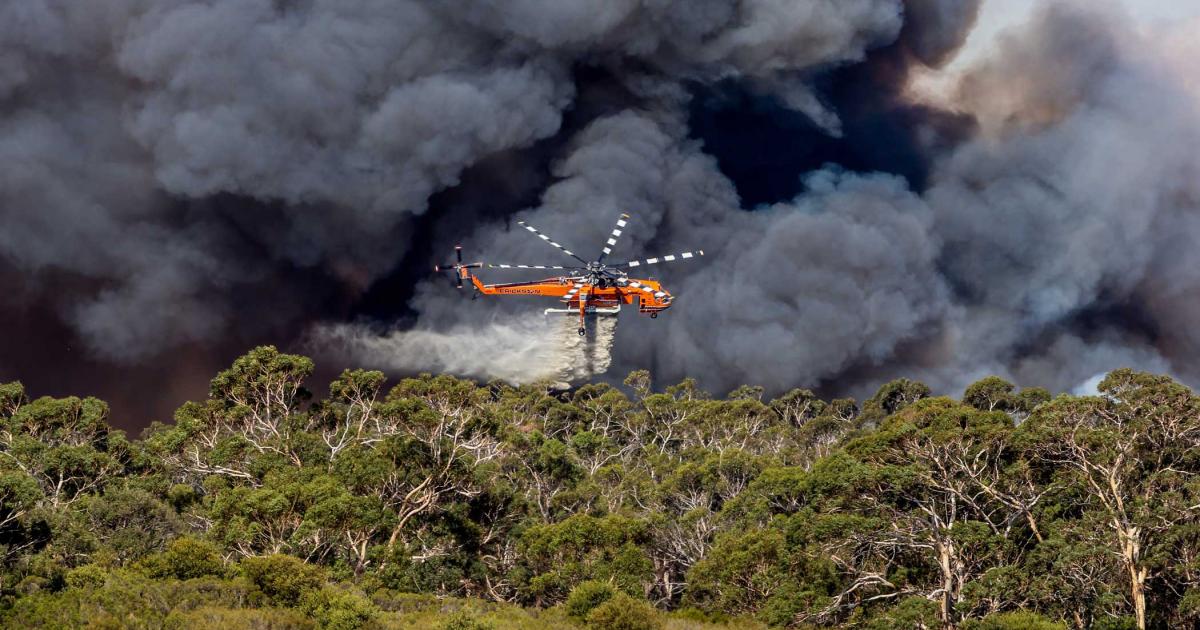 Erickson has deployed six Air Cranes to help fight the ravaging fires in Australia—N247AC (Jerry), N189AC (Gypsy Lady), N194AC (Delilah), N243AC (Marty), N218AC (Elsie), and N154AC (Georgia Peach). (Photo: Erickson)