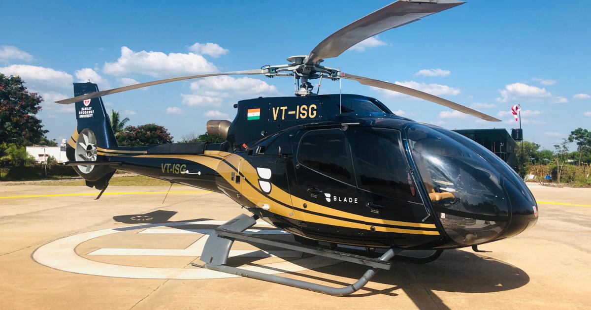 Blade India started helicopter air-taxi service between Mumbai, Pune, and Shirdi, in late November with this Airbus H130. It added a Bell 407 last month to increase frequency and has plans to expand services to other parts of the country. (Photo: Blade India)