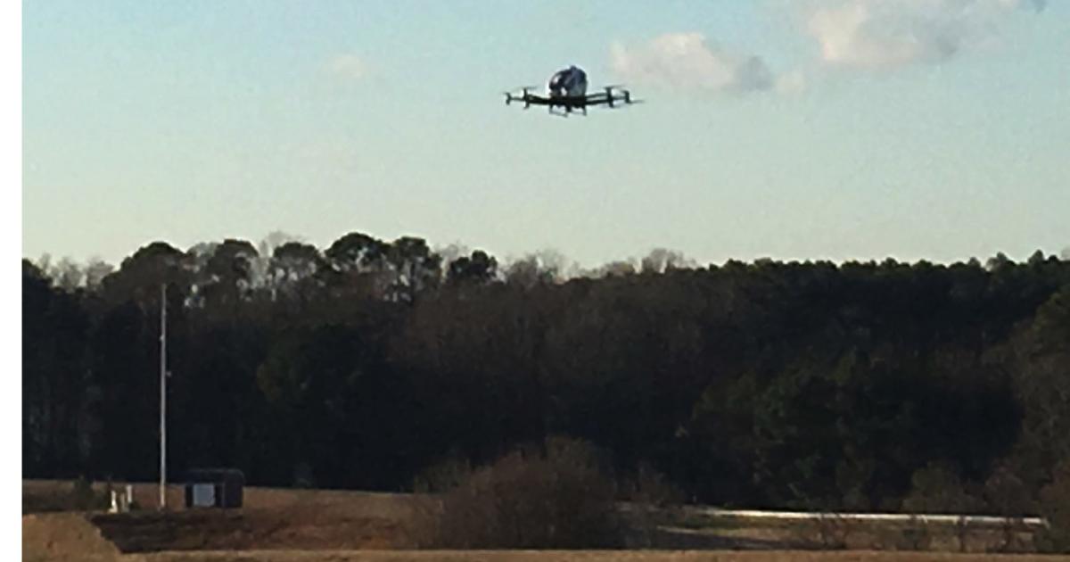 On January 7, EHang conducted a public demonstration flight of its 216 autonomous eVTOL aircraft in Raleigh, North Carolina. [Photo: North Carolina Department of Transportation].