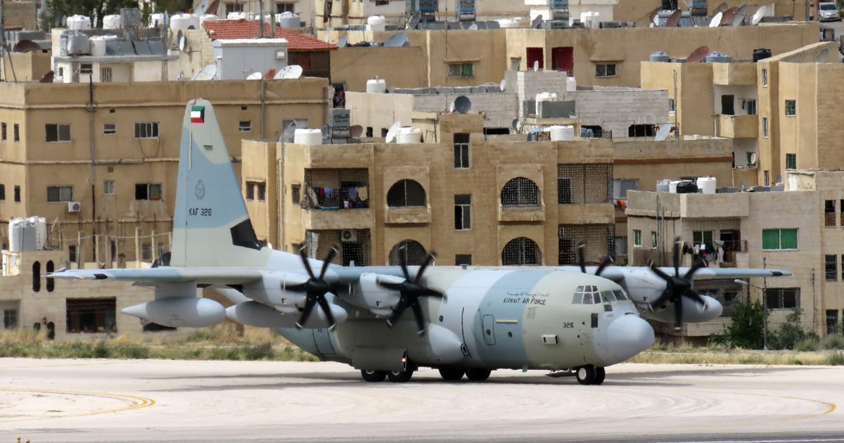 The Kuwait Air Force often employs its KC-130J tankers on transport duties. This example was seen in 2016 at Amman’s Marka airport delivering aid for refugees. (photo: David Donald)
