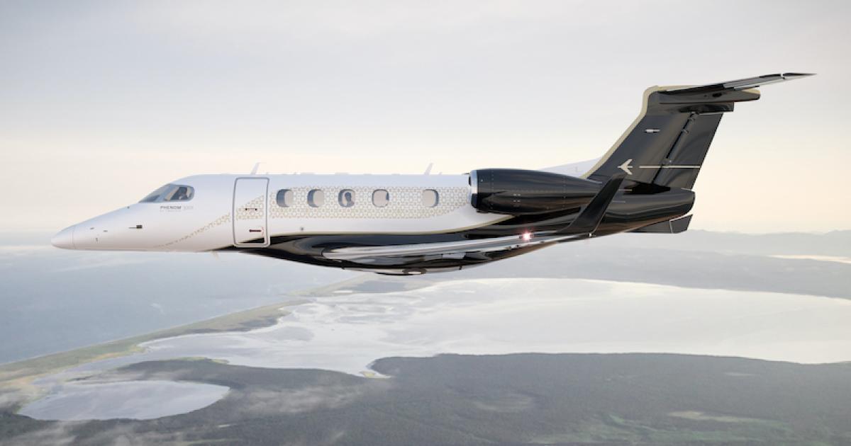 The upgraded Embraer Phenom 300E will come standard with additional speed and range, a quieter cabin, and more capable avionics. Deliveries are set to begin in May 2020. (Photo: Embraer Executive Jets)