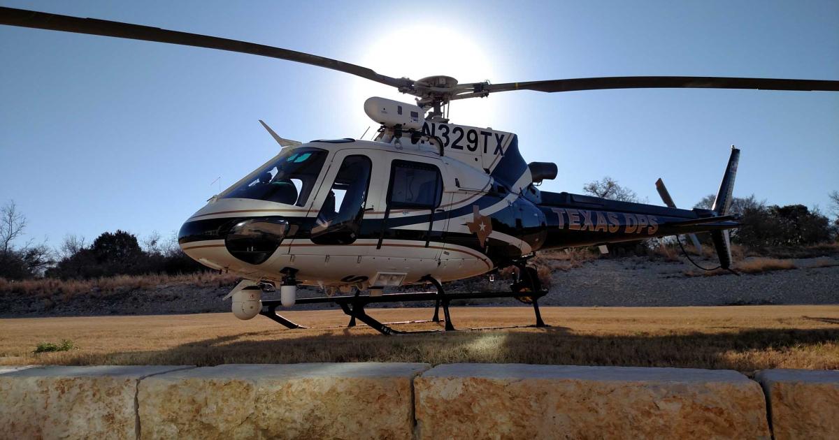 This Texas Department of Public Safety AS350B3, equipped with a Collins Goodrich hoist was instrumental in saving the lives of four people during a harrowing flood rescue in Oct. 2018.