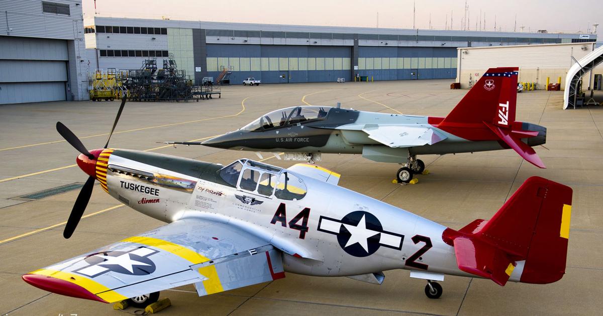 In September 2019 the name Red Hawk was announced for the T-7A. The name and red tails honor the Tuskegee Airmen, the United States’ first African-American combat pilots, who flew red-tailed P-51 Mustangs in the Mediterranean and southern European theaters during World War II. (Photo: Boeing)