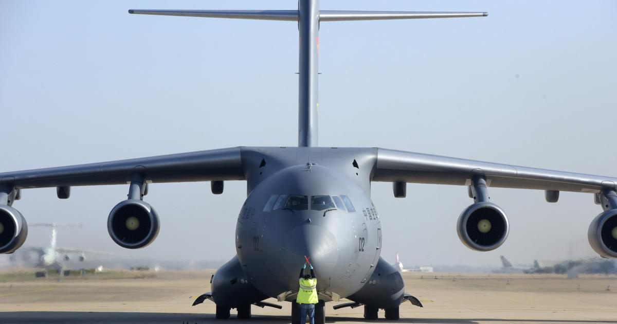 The Y-20 is broadly equivalent to the Boeing C-17 airlifter. Here one is seen at Wuhan offloading supplies. (Photo: China Military)