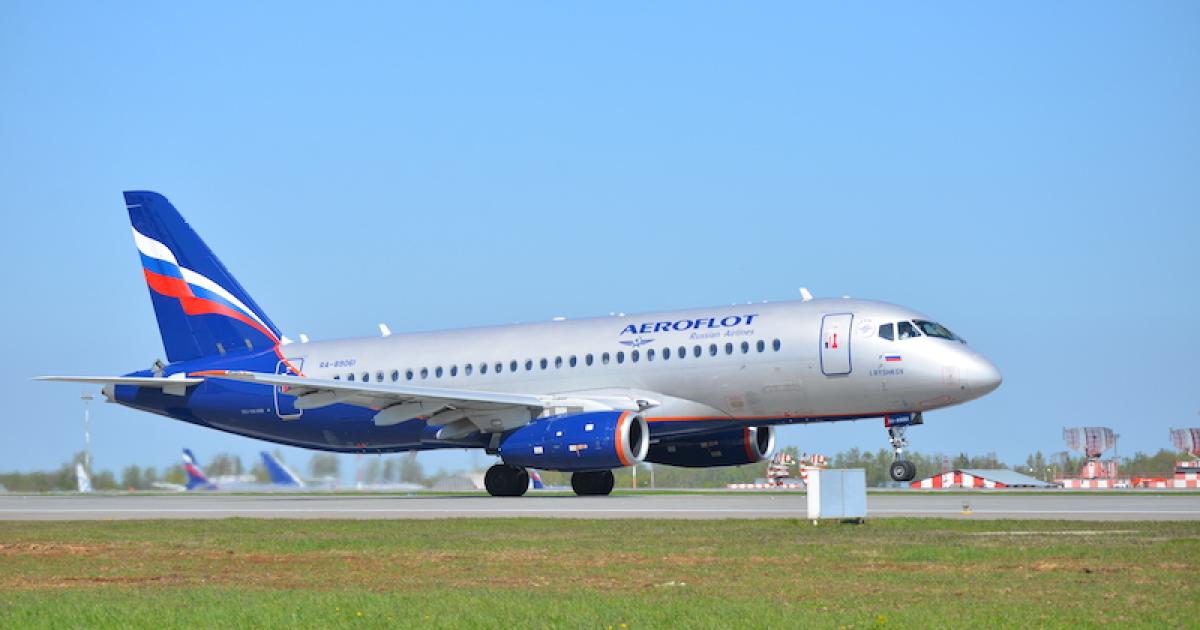 An Aeroflot Sukhoi SSJ100 takes off from Moscow Sheremetyevo International Airport. (Photo: SCAC)