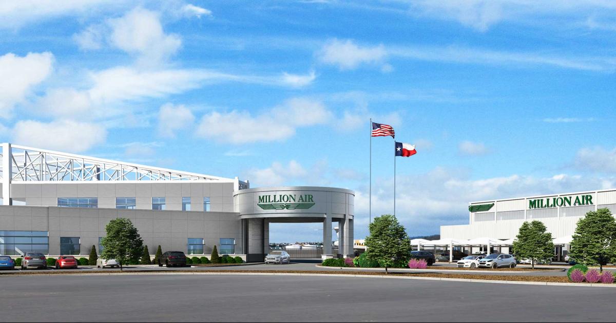 This artist rendering shows the planned Million Air FBO at Texas' El Paso International Airport. Construction has begun on the complex, which once completed in early 2021, will join the existing Atlantic Aviation facility in servicing the airport's business and general aviation traffic.