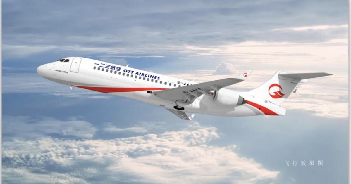 New China Eastern subsidiary OTT Airlines will fly only domestically made equipment, including the ARJ21-700. (Image: Comac)