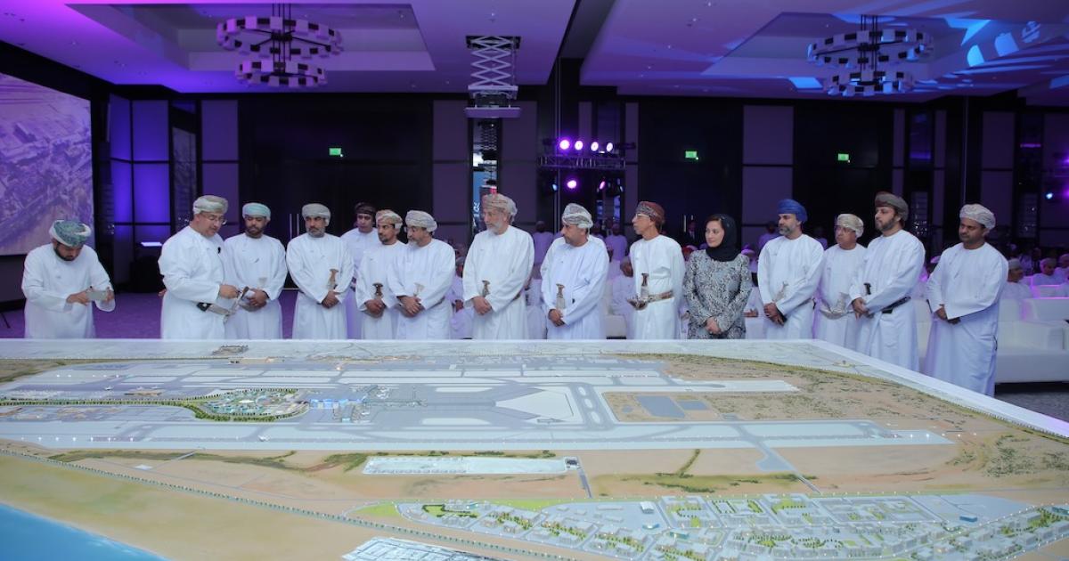 Oman Aviation Group CEO Mustafa Al Hinai (second from left) briefs Omani government officials inspecting the master plan for Muscat International Airport (OAG).

 