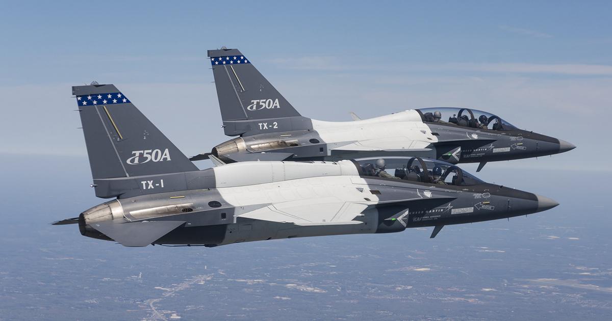 Two KAI T-50As were adapted to serve as demonstrators during the T-X competition, including one with the representative refueling boom receptacle fairing. Despite losing out to the T-7A, the T-50 may yet play an important role in the U.S. Air Force’s preparations to induct the winning design. (Photo: Lockheed Martin)
