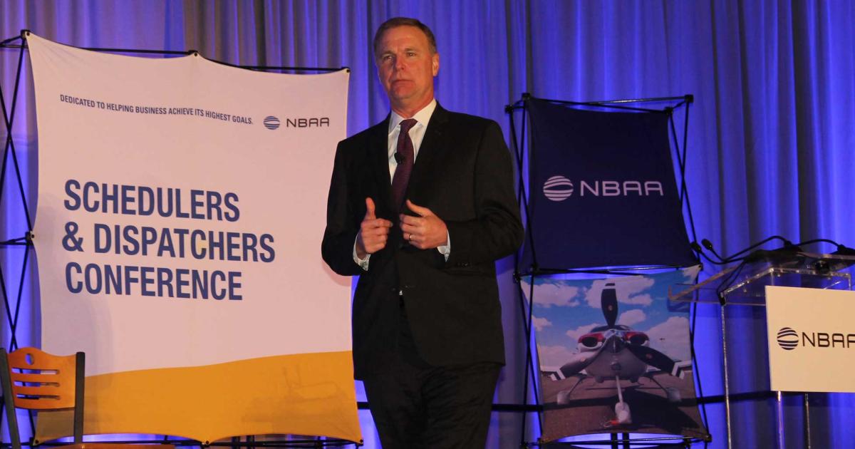 At this morning's opening session of the annual Schedulers & Dispatchers Conference, NBAA president and CEO Ed Bolen used the aviation industry's long history of understanding the environment and recognizing what is required to adapt to it, to highlight the current needs for dealing with the coronavirus threat. (Photo: Jerry Siebenmark)