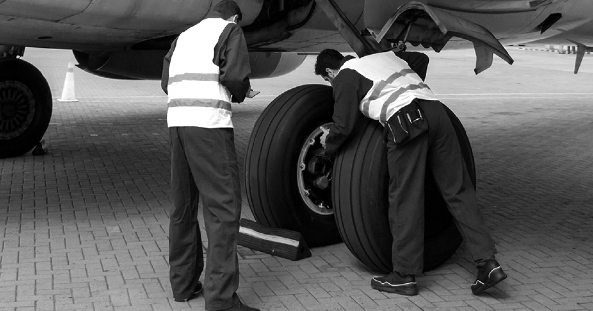 Aircraft tire pressures should be maintained at the level stated in the aircraft maintenance manual and checked every five days, according to Dunlop Aircraft Tyres. (Photo: Dunlop Aircraft Tyres)
