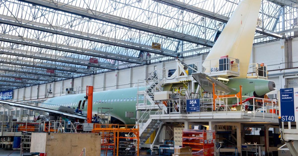 Airbus A320 production rates will fall from 60 to 40 as part of a retrenchment amid the Covid-19 crisis. (Photo: Airbus)