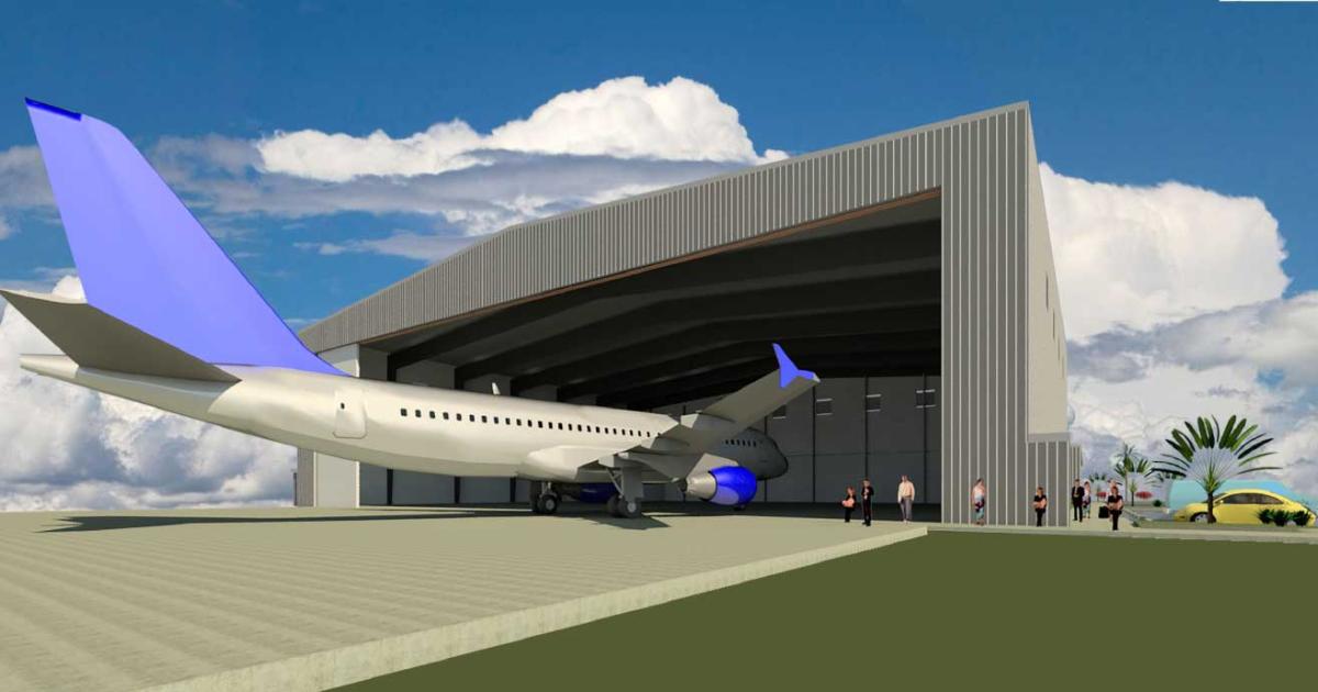 An artist's rendering shows the new major MRO hangar under construction at Fort Pierce Treasure Coast International Airport. The county has issued a request for proposals from maintenance providers looking to lease and operate the new facility, which is expected to be operational by mid-Summer 2020.