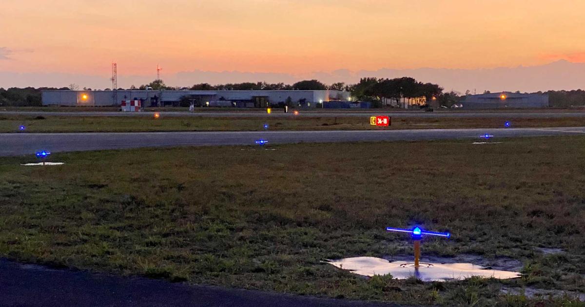 Luminaerospace's linear LED taxiway light modifications provide increased visibility as well as taxiway orientation to pilots, increasing situational awareness. (Photo: Justin Hopman)