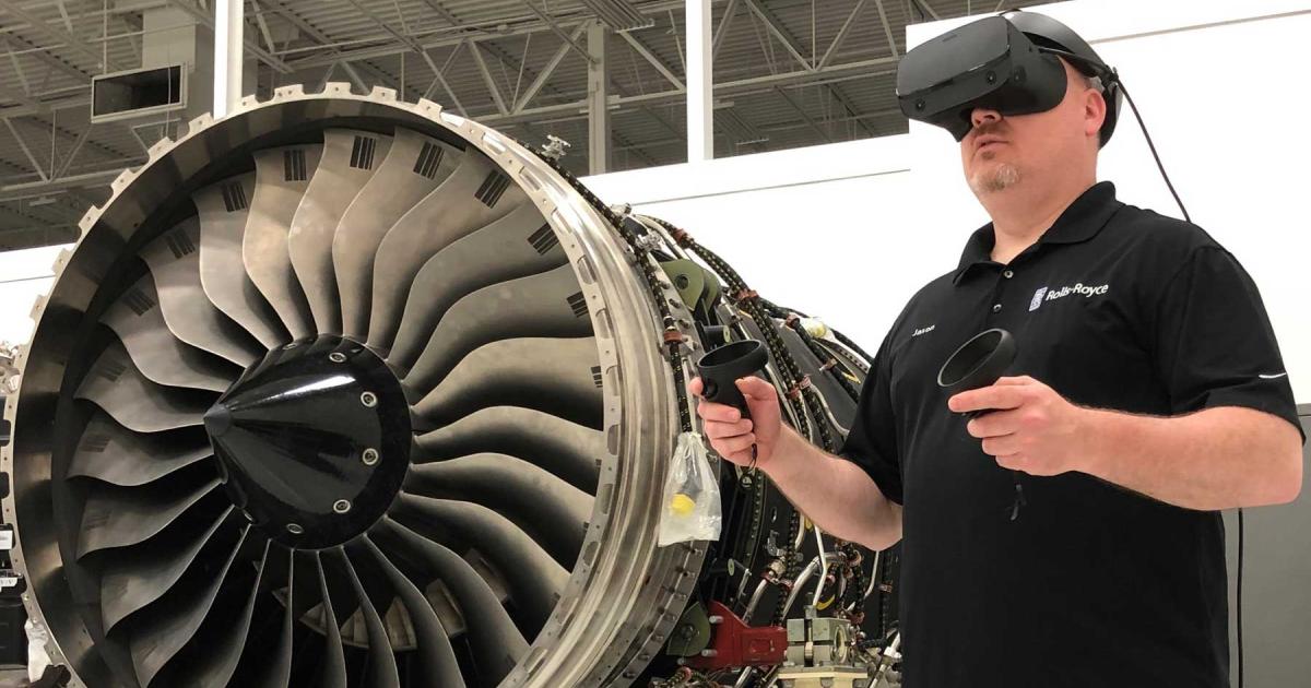 Rolls Royce's two-day virtual training course immerses technicians in an augmented environment with realistic images, interactive functions, and auditory feedback.