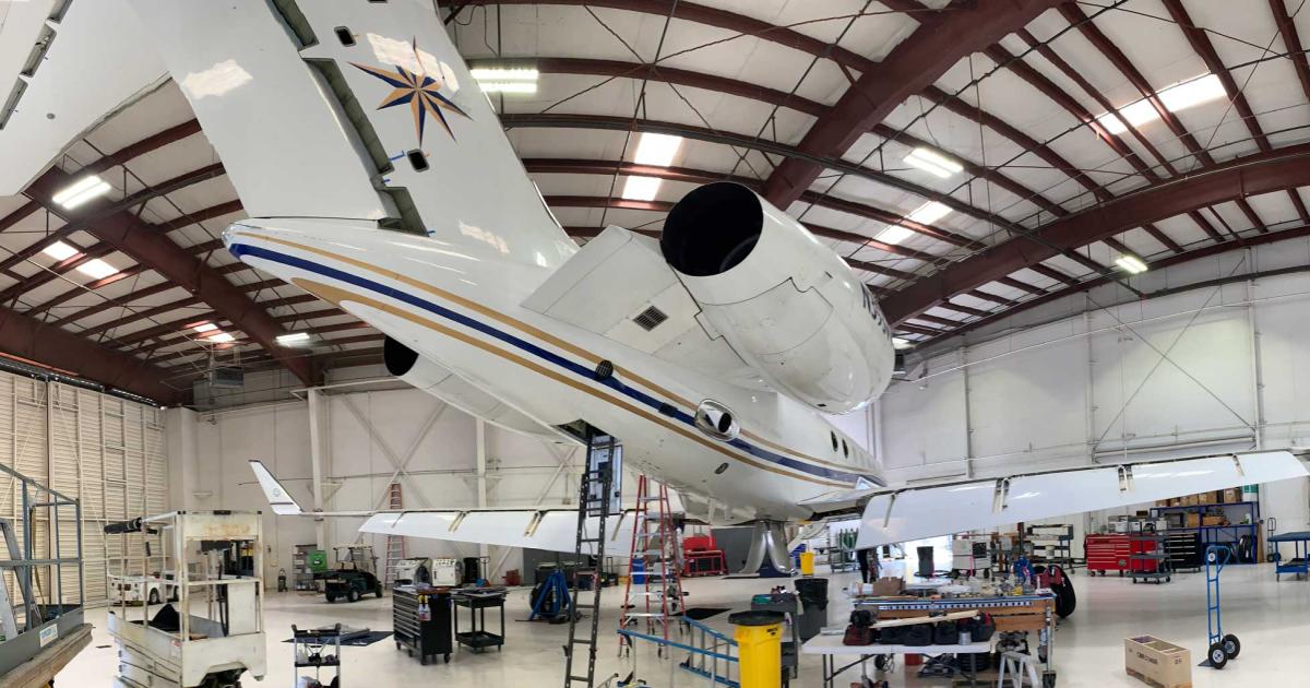 Southern California-based Sun Air Jets recently completed a major inspection on a Gulfstream G550. The five-week-long project on the rare G500 variant (not to be confused with the entirely new G500) was conducted during the current Covid-19-induced charter lull,  freeing the aircraft up for an anticipated eventual upswing in demand. (Photo: Sun Air Jets)