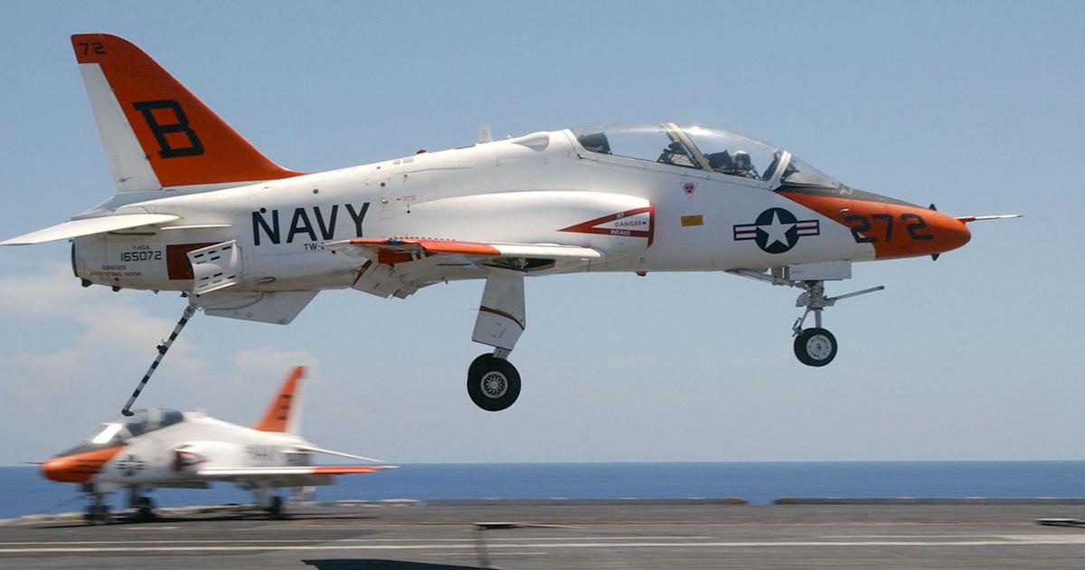 A T-45 from VT-7 lands aboard Harry S. Truman during a carrier training session. The requirement to undertake arrested recoveries as an element of training may be on the way out. (Photo: U.S. Navy)