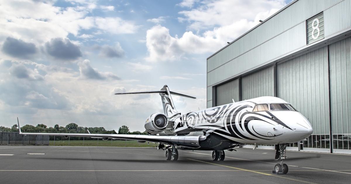 This paint scheme on a Bombardier Global Express took six weeks to complete, according to FAI Technik. (Photo: FAI Technik)