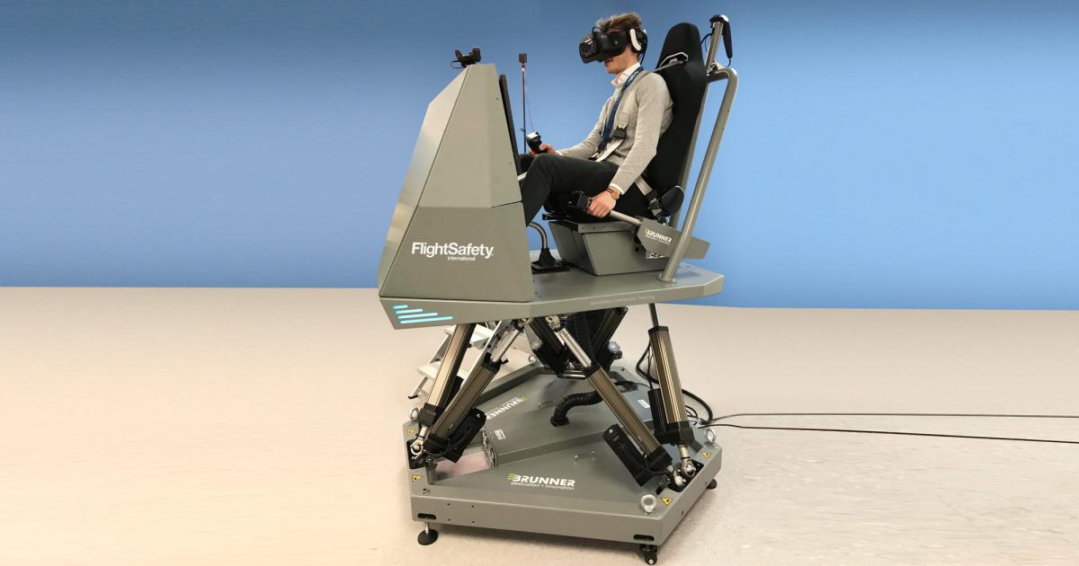 FlightSafety International is developing mixed-reality flight simulators, such as this helicopter trainer, to supplement traditional training programs and give pilots a more immersive experience.