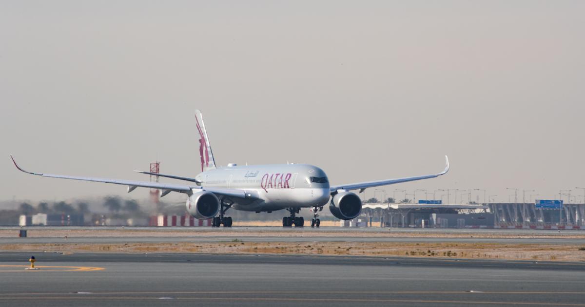 A Qatar Airways Airbus A350 takes off from Doha. (Photo: Qatar Airways)