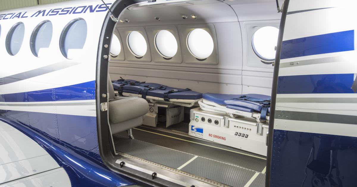 The Beechcraft King Air 350C features this large cargo door for easier loading and unloading of patients and their medical equipment for air ambulance missions. (Photo: Textron Aviation)
