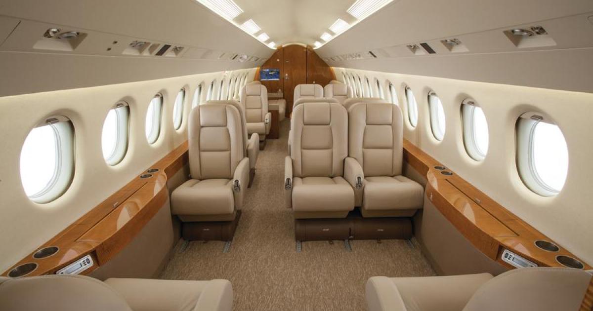 Duncan Aviation was tasked to reduce the empty weight of this Dassault Falcon 900EX EASy while also increasing the trijet’s passenger capacity from 14 to 17. Ultimately, the Duncan team fit 17 seats comfortably in the cabin and shaved 374 pounds from the aircraft’s weight. (Photo: Duncan Aviation)