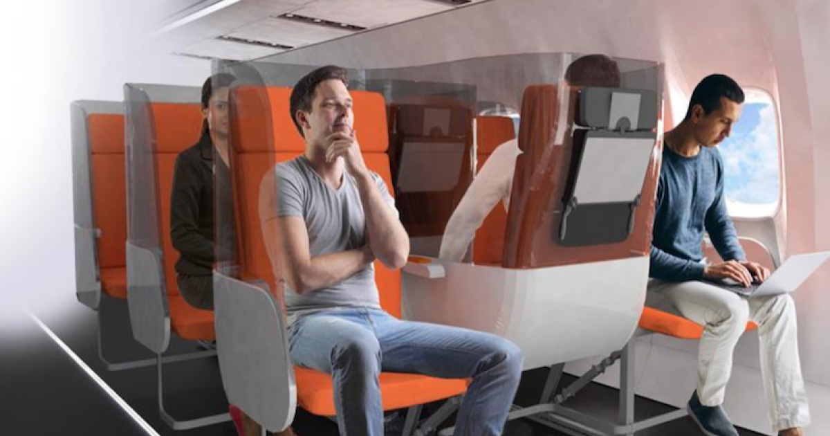 AvioInteriors' Janus concept features a center seat of a three-abreast layout positioned in the opposite direction from those on the aisle and windows. (Image: AvioInteriors)