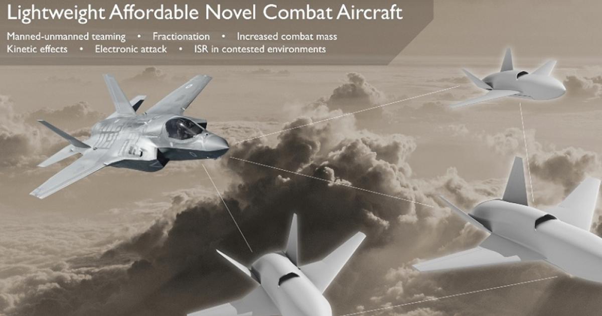 LANCA air vehicles could significantly increase “combat mass” by undertaking networked, coordinated missions with manned aircraft such as the F-35. (Image: Dstl)